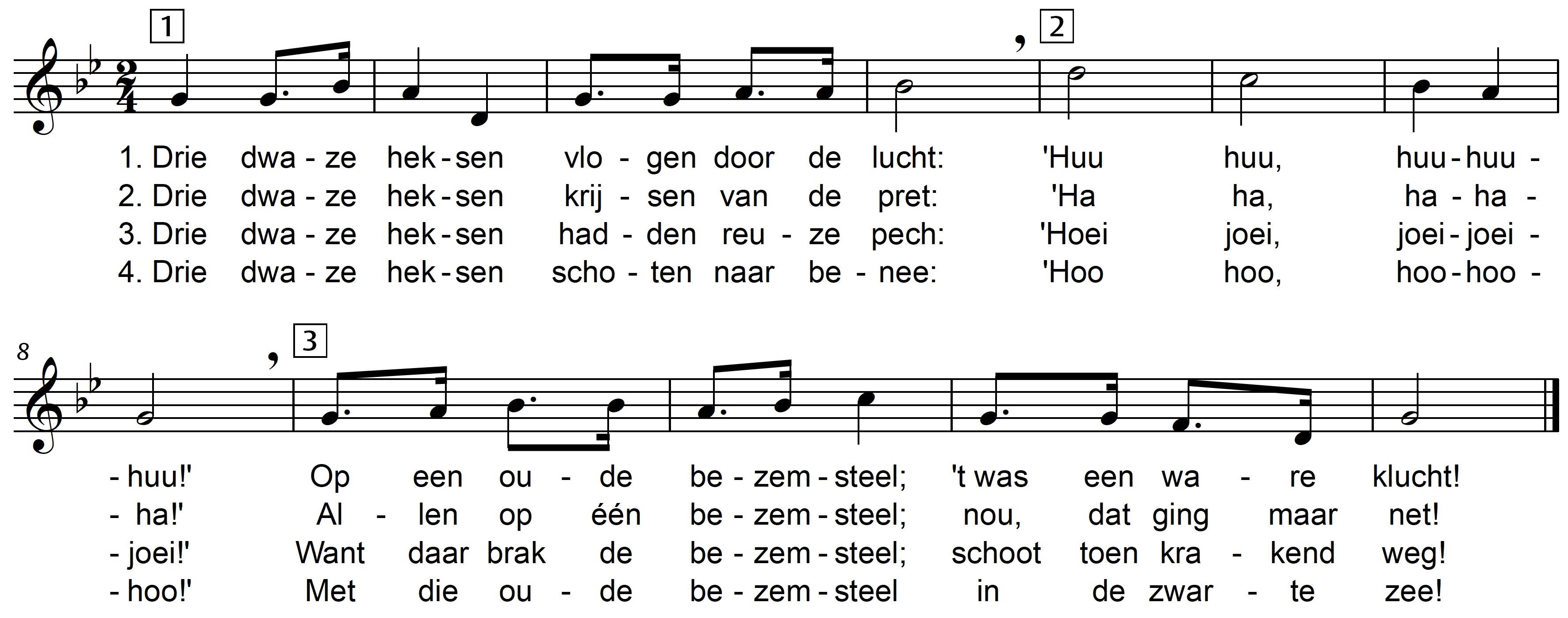 'Drie dwaze heksen', lied en canon in g-mineur voor midden-/bovenbouw