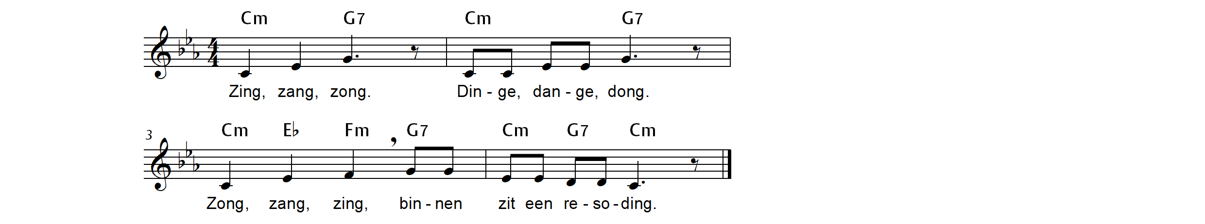 Zing zang zong. Liedje voor stemvorming, kan in quodlibet met ´Tippe tappe´