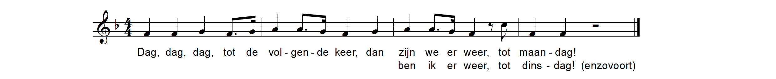 Afscheidsliedje voor peuters en kleuters. Hiermee kun je ook bijvoorbeeld dagen van de week oefenen. NB Het lied is oorspronkelijk gepubliceerd onder de titel 'Dag!'